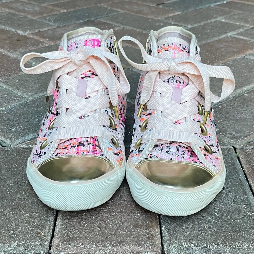 Ash tweed jeweled high top sneakers